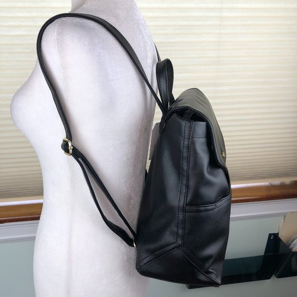 NEW - Time And Tru Black Faux Leather Backpack Academia Classic Minimalist - Picture 14 of 14